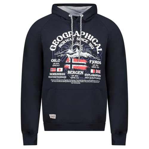 Geographical Norway Gommy Men - Sudadera Hombre con Capucha Y Bolsillos - Sudaderas Manga Larga Chaqueta Caliente - Cremallera Jersey Hombres Primavera Verano Otoño Invierno (Azul Marino XXL)