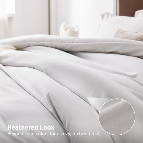 Image of Bedsure Oversized Queen Comforter Set - Grayish White Soft Bedding for All Seasons, Cationic Dyed Bed Set, 3 Pieces, 1 Oversized Queen Size Comforter (98 inchx98 inch) and 2 Pillow Shams (20 inchx26 inch+2 inch)