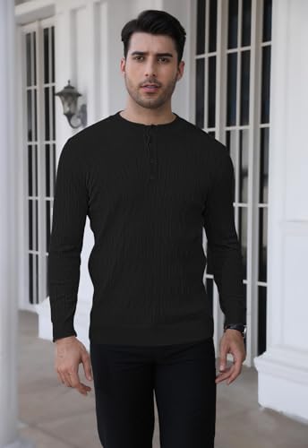 MLANM Men's Henley Knit Sweaters Long Sleeve Pullover Sweater Casual Fashion Thermal Sweaters2