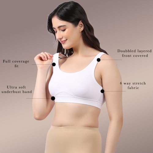 Image of Lavos Bamboo Cotton Comfort Sleeping Bra for Women, Slip On Bras to Wear at Home, Non-Padded & Non-Wired Sports Bras, Full /High Coverage, Soft Comfortable & Breathable Broad Strap Bra (Pack of 2)
