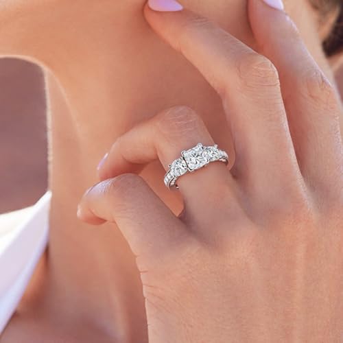 Blocaci Princess Cut Engagement Rings for Women Platinum Plated Silver 1-3/4 Carat(ctw) 3 Stone Moissanite Engagement Rings Vintage Women's Promise Ring2