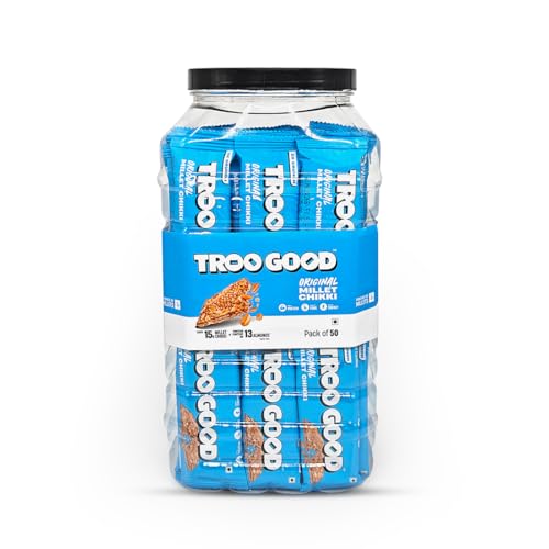 Image of TROOGOOD Millet Chikki Jar (50 Pcs, 15g Each 750g) | Rich in Fibre and Protein | No Added Preservatives and Colours | Sweets | Made with Jaggery | High Energy Nutrition Bars | Office, Kids & Daily Use
