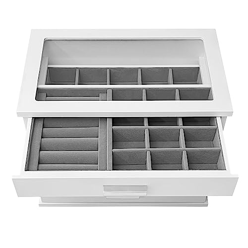 Reluz Art Gaveteiro Porta Joias Jullie Forrado em Veludo com 4 Gavetas (Branco/Cinza)