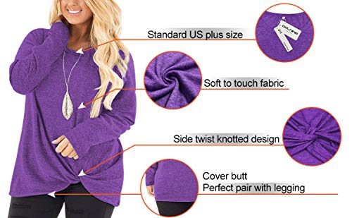 Image of DOLNINE Womens Plus Size Knotted Tops Long Sleeve Tee Shirts Loose Casual Blouse