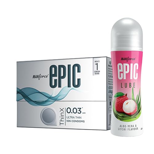 Image of Manforce Epic ThinX Condoms 10 Units with Epic Aloe-Vera & Litchi Lube| 0.03mm Ultra Thin Condoms| Water-based Lube