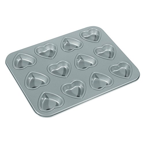 Fox Run Mini Heart Muffin Pan 12-Cup Preferred Non-Stick Gray