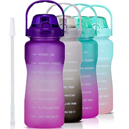 VENNERLI Drinking Water Bottle with Straw & Motivational Time Marker 2.2L BPA Free Leak proof Free Non-Toxic for Fitness,Gym and Outdoor Activity Sports Bottle 64oz (Purple Gradual Pink)