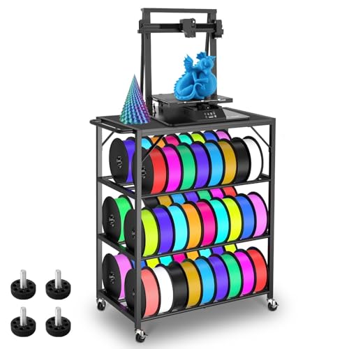3D Printer Stand with Filaments Storage,4-Tier Heavy Duty 3D Printer Table Cart with Wheels,3D Printer Filament Rack for PLA/ABS/TPU/Nylon,Filament Spool Holder for Workshop Studio Home Office (Black)