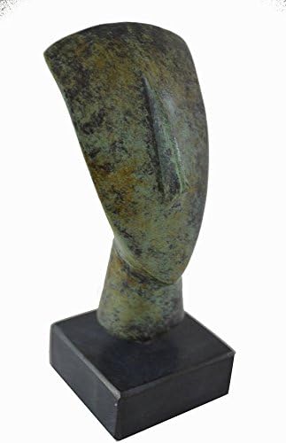 Cycladic bronze head ancient Greek reproduction miniature sculpture on marble