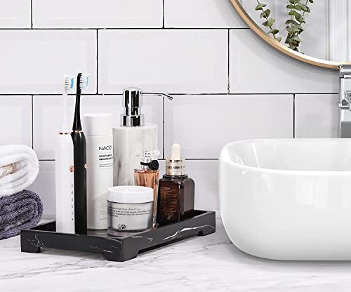 Image of Luxspire Bathroom Sink Vanity Trays, 10 inch x 6 inch Resin Vanity Tray for Soap Dispenser, Kitchen Sink Trays, Vanity Countertop Organizer for Candles Soap Towel Perfume Holder Jewlery, Marble Style -M- Ink