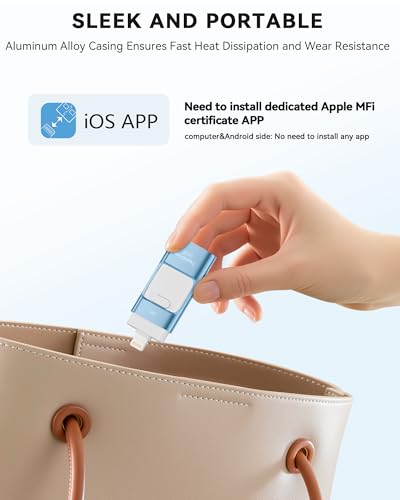 MFi Certified 256GB iPhone Flash Drive, Photo Stick Memory Stick for iPhone iPad, USB Thumb Drive for Photos Videos Transfer & Backup, External Storage Compatible for iPhone/Android/PC/Mac (Blue)