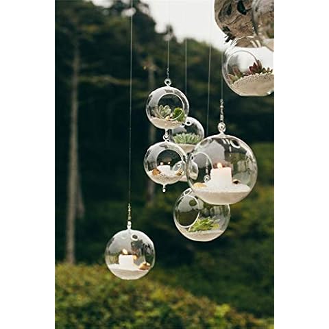 Ecosides Pack of 12 Hanging Glass Orbs Hanging Glass Globe Terrariums with 2 Side Hole for Candle Holder, TeaLight Holder Candlestick for Wedding Decor Cover