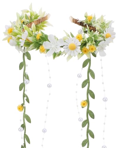 PartyforU Blumenkranz Blumen Haarreif Elfen Kopfschmuck Krone Feen Waldelfe Kostüm Damen Kopfschmuck für Renfaire Ästhetik Cosplay