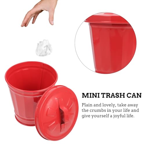Mini caneca de basura Hemobllo para escritorio, con tapa, metal, roja miniatura 6
