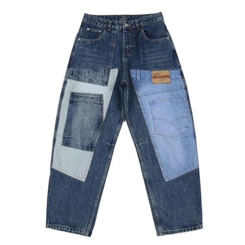 Men’S Y2K Vintage Patchwork Loose Fit Baggy Wide Leg Denim Pants Zipper Fly Midweight Hip Hop Streetwear Full Length Jeans2
