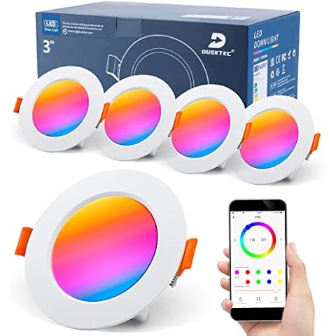 DUSKTEC Einbaustrahler LED RGB Dimmbar 6W, 230V LED Spots Farbwechsel 4er Set, Spots Deckenleuchte Bunt Bluetooth, IP44 LED Deckenspots Weiß, Deckenstrahler Farbig, Einbauleuchten APP Steuerung Cover