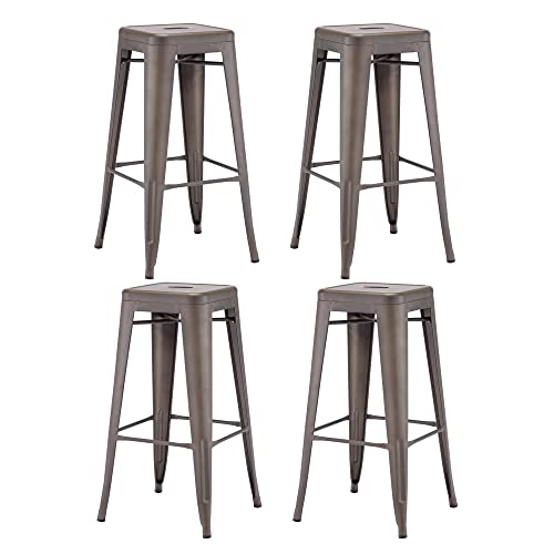 DUHOME Tabouret de Bar Industriel Chaise Salle à Manger Lot de 4 Tabouret Empilables Siège Bistrot Cadre en Métal pour Cuisine Restaurants (Marron...