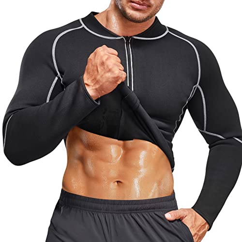 Solcysx Men Sweat Neoprene Weight Loss Sauna Suit Workout Shirt Body Shaper Fitness Jacket Gym Top Shapewear Long Sleeve #TOP28