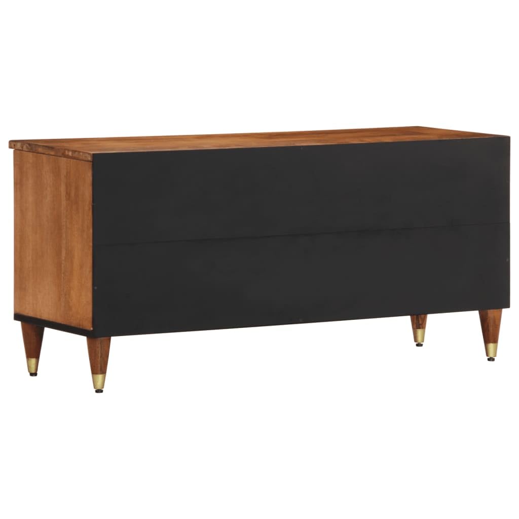 TV-Schrank 100x33x46 cm, Massivholz Mango, handgeschnitzt, Honigbraun, stabil, für Wohnzimmer, Media Center, langlebiges TV-Möbel