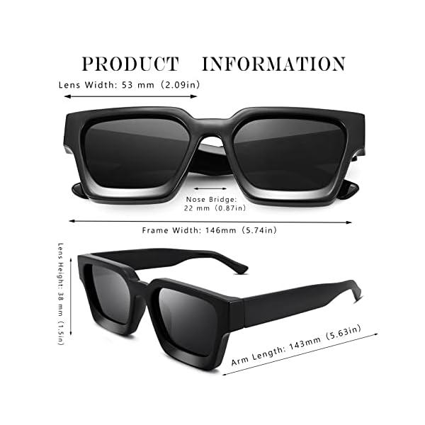 Hycredi Thick Rectangle Sunglasses Women Men Retro Square Chunky Shades 90s Glasses UV400 Protection - Image 7