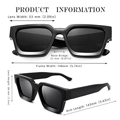 Retro 90s Thick Rectangle Sunglasses for Men and Women with UV400 Protection