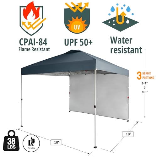 image for CROWN SHADES 10x10 Pop Up Canopy with 1 Side Wall - Beach Tent with On