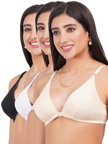 Image of Front Open Non Padded Bra - Made of Pure Cotton Full Coverage Non Wired Seamless Pushup Soft Cup for T-Shirt Saree Dress Sports Garment for Daily Use Everyday