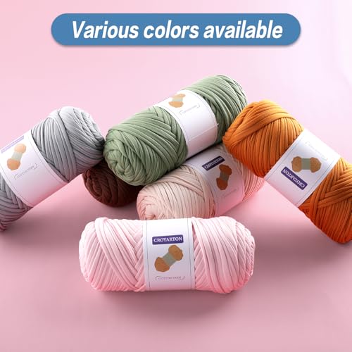Image of 2 Pack T Shirt Yarn for Crocheting with 1 Crochet Hook, Elastic Tshirt Yarn for Crochet Bag /Baskets /Home Decor, Spaghetti Yarn Thick Knitting Yarn Total Length 130 Yds, Weight 14 Oz (Light Blue)