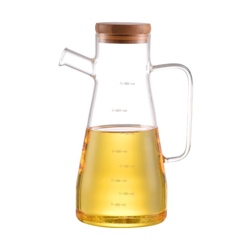 Oil Dispenser, High Borosilicate Glass Oil Bottle Oil Container with Ergonomic Handle for Olive Vinegar Cooking Soy Sauce(900 ml)