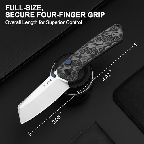 Image of Kizer Madrac Pocket Knife, 3.05 inch AEB-L Blade, Button Liner Lock