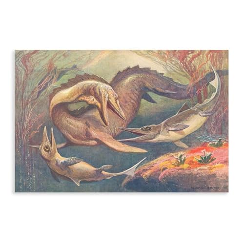 Toile Mosasaurus Ichthyosaurus Heinrich Harder - Déco moderne 30x45 cm