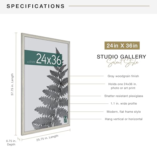 MCS Studio Gallery 24x36 Poster Frame Gray Woodgrain, Vertical & Horizontal Wall Hanging Large Picture Frame for Photos, Posters & Art Prints (1-Pack)