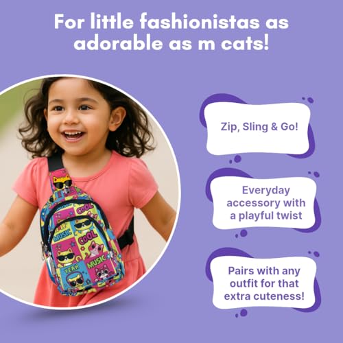 Image of Cots and Cuddles 1pc Cool Cat Print Colourful Cross body Bags for Boys and Girls Kids School, Picnic, Return Gifts, Office