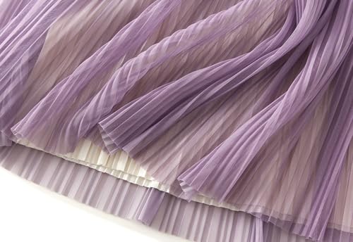 Women's Ombre Pleated Midi Skirt Elegant Gradient Tulle Skirts Elastic High Waist Flowy Skirt Summer Casual Skirts3