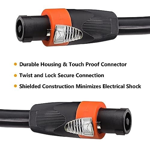 25 feet pack of 2 true 4 conductor speakon cable - 4 pole speak-on to speakon cables - 12 awg heavy duty pa dj stage amplifier to cabinet wiring with twist lock 25 ft 2-packs