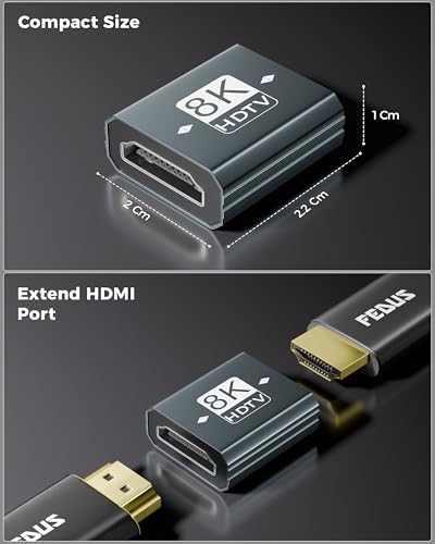 Image of FEDUS ZENITH LINK 8K HDMI Coupler Female to Female Adapter Jointer, Pack of 3 HDMI Cable 2.1 Extender Connector (8K@60Hz, 4K@120Hz) Aluminum Body for PS5, Xbox, PC, TV Stick, Roku, Monitor, High-Speed