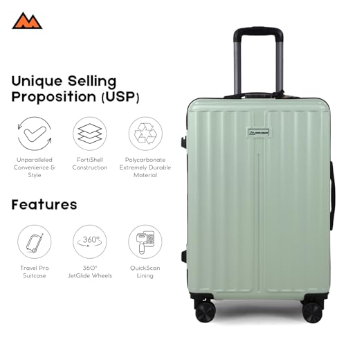 Image of MOVE-MEANT Set of 3 ROAMIFY Small Cabin, Medium Check-in & Large Check-in Suitcase | 55 Cm, 66 Cm & 75 Cm | 360 Degree 8 Wheels Number Lock Polycarbonate HPS Green Trolley Bag | Luggage for Travel - Pack of