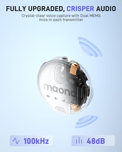 Image of MAONO Wireless Collar Mic for YouTube PC and Type C Mobile, Noise Cancellation Lapel mic with 6H Battery, 100m Transmission, Gain, Mute, Monitoring for YouTube, Vlogging, Podcasting (WM620-White)