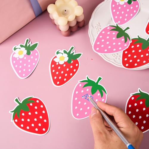 MixTeach 48 Pieces Strawberry Cutouts Summer Berry Paper Cutouts Strawberry Shape Die Cuts Bulletin Board Decorations Fruit Wall Decals for Classroom Back to School DIY Craft Projects Party Supplies