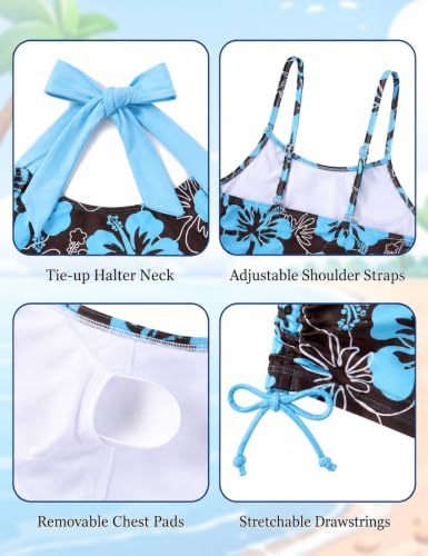 Image of Girls Tankini Swimsuit 2 Piece Halterneck Bathing Suit for Teens Size 7-16