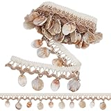 PH PandaHall 3 Yards Shell Fringe Trim Braid Lace Trim 1.46 inch Wide Resin Shell Lace Border Ethnic Craft Ribbon Sewing Fabric Trim Boho Trimming for Costume Lampshade Garment Curtain Dress Decor