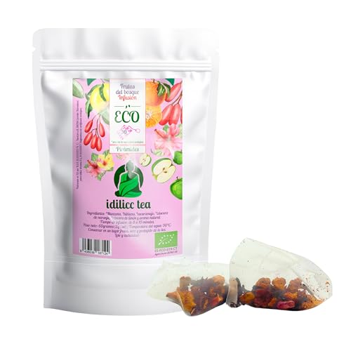 IDILICC TEA Infusion de Frutas del Bosque 100% Ecológico. 30 Pirámides. Infusión Relajante. Cuida de Tu Corazon Previniendo Enfermedades Cardiovasculares. Infusiones a Granel. Infusiones Variadas