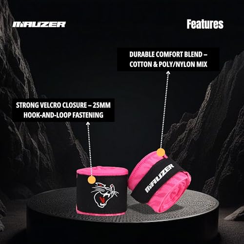 Image of Mexican-Style Boxing Hand Wraps - Breathable Stretch Cotton /Poly, 2 inch Wide with Hook & Loop, CAT Skin Graphic & Zeal to Win Slogan 2.5 Meter