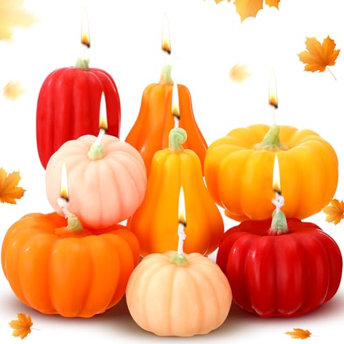 Conelist 8 Pcs Pumpkin Shaped Candle Soy Scented Thanksgiving Pumpkin