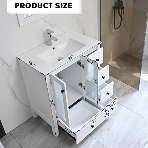 Novalla 36" Bathroom Vanities With Sink Combo Set, Modern Single Bathroom Cabinet With Undermount Ceramic Sink, Faucet, Mirror, White #TOP2