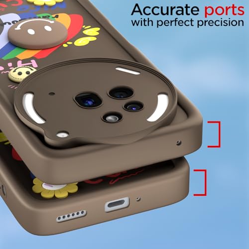 Image of Pikkme Back Cover for Nothing Phone 3a Pro 5G | Soft Silicone| Cute Rainbow Smile & 3D Cartoon Flower Design | Shockproof Raised Camera Protection Bumper Case (Brown)