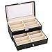 TSMMB Leather 12 Compartments Eyeglasses Storage box for Women Men Multiple Eyeglasses Eyewear Display Case Lockable Case Organizer with Drawer Black