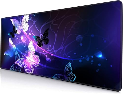 Image of Glowing Night Butterflies Gaming Mouse Pad, Large 800x300x2mm Extended Waterproof Mouse Mat with Stitched Edge, Non-Slip Rubber Base,Desk Mat for Gaming, Work, Office & Home,1 Pc