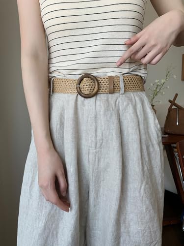 Women's Braided Belt Wide Woven Bohemian Boho Ethnic Vintage Adjustable Wide Waist Belt for Dresses Pants with Buckle3