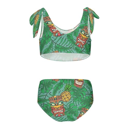 QUGRL Tiki Idols Palm Leaves Girls Swimsuit Bikini Set Green Summer Tropical Kids Bathing Suits for Girls 2 Piece Bowknot Swimwear Tankini Hawaiian 7-8 Years2